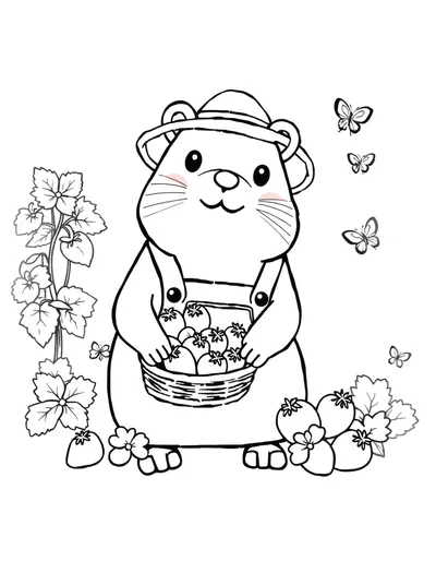 Capybara Picking Strawberries