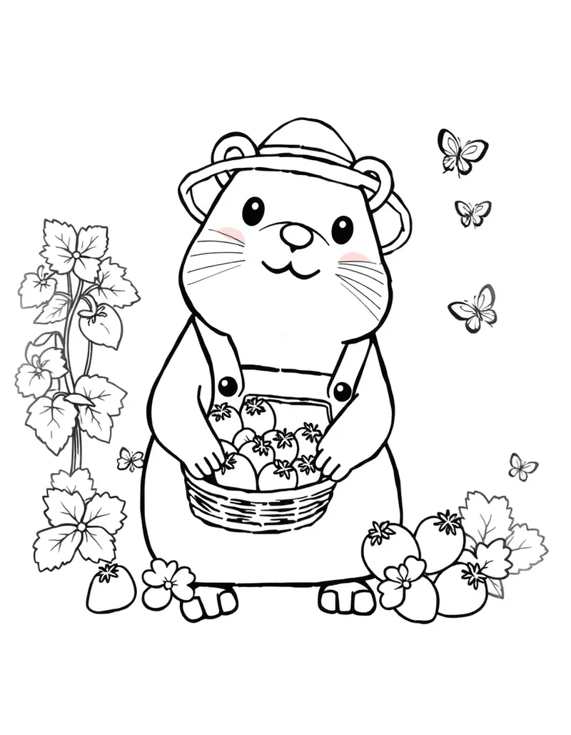 Capybara Picking Strawberries