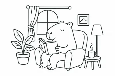 Capybara reading in a cozy place