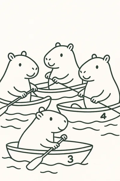 Capybaras racing boats