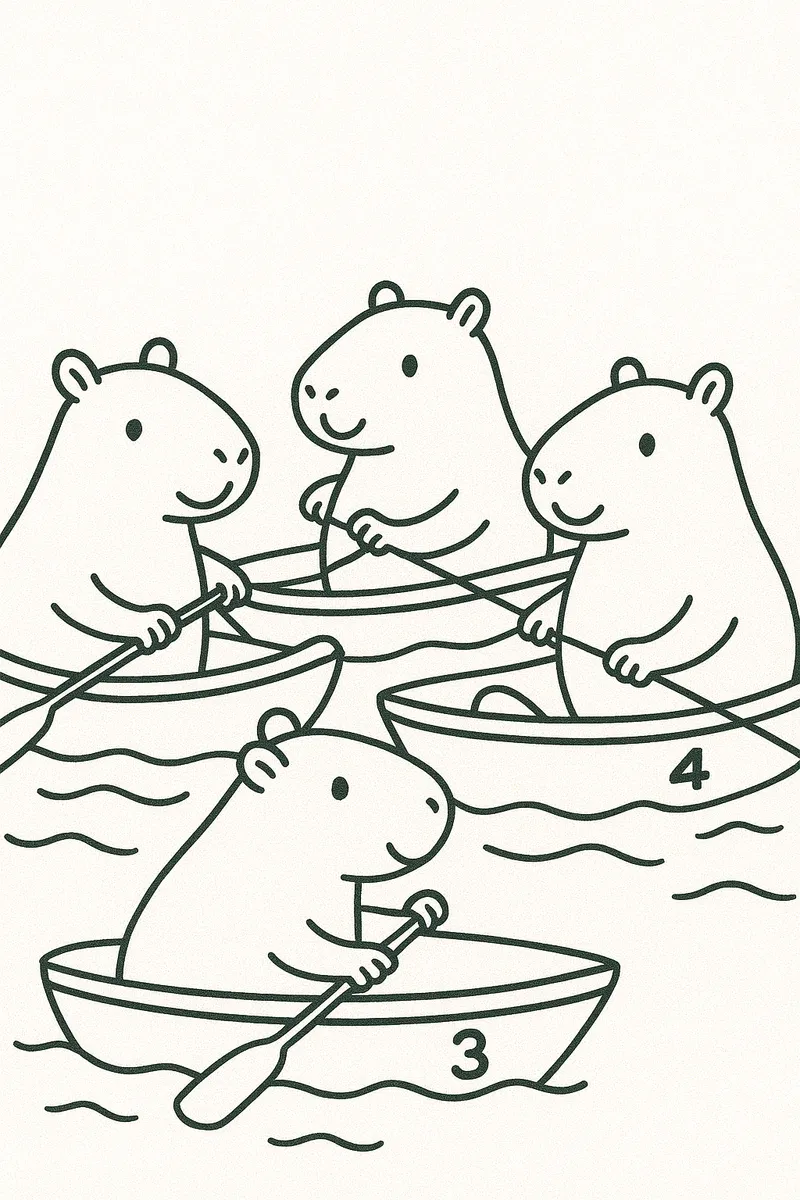 Capybaras racing boats