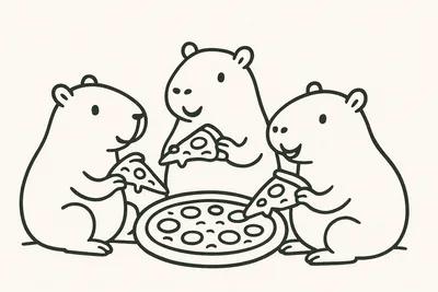 Capybaras Enjoying Pizza