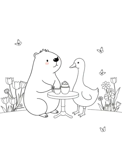 Capybara Goose Tea Party