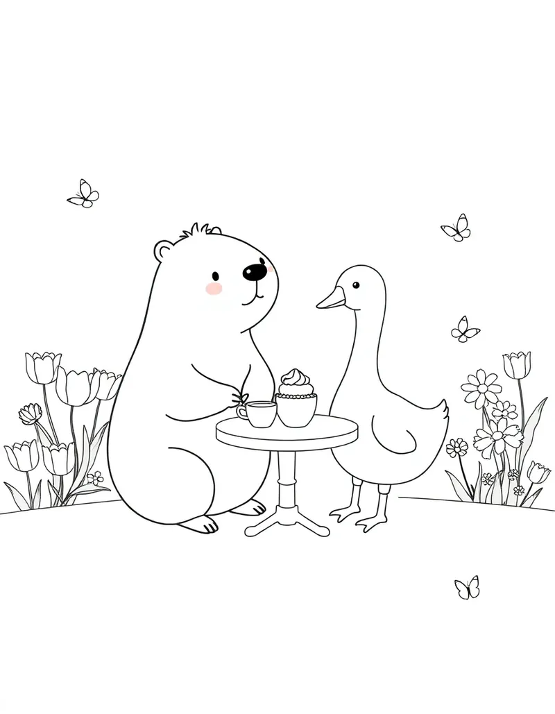 Capybara Goose Tea Party