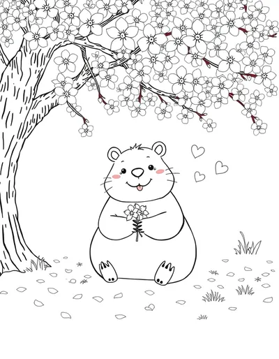 Capybara Under the Cherry Blossoms