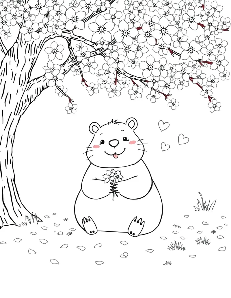 Capybara Under the Cherry Blossoms