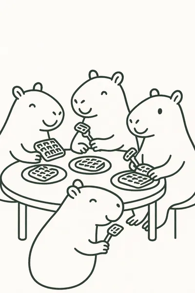 Capybaras enjoying waffles