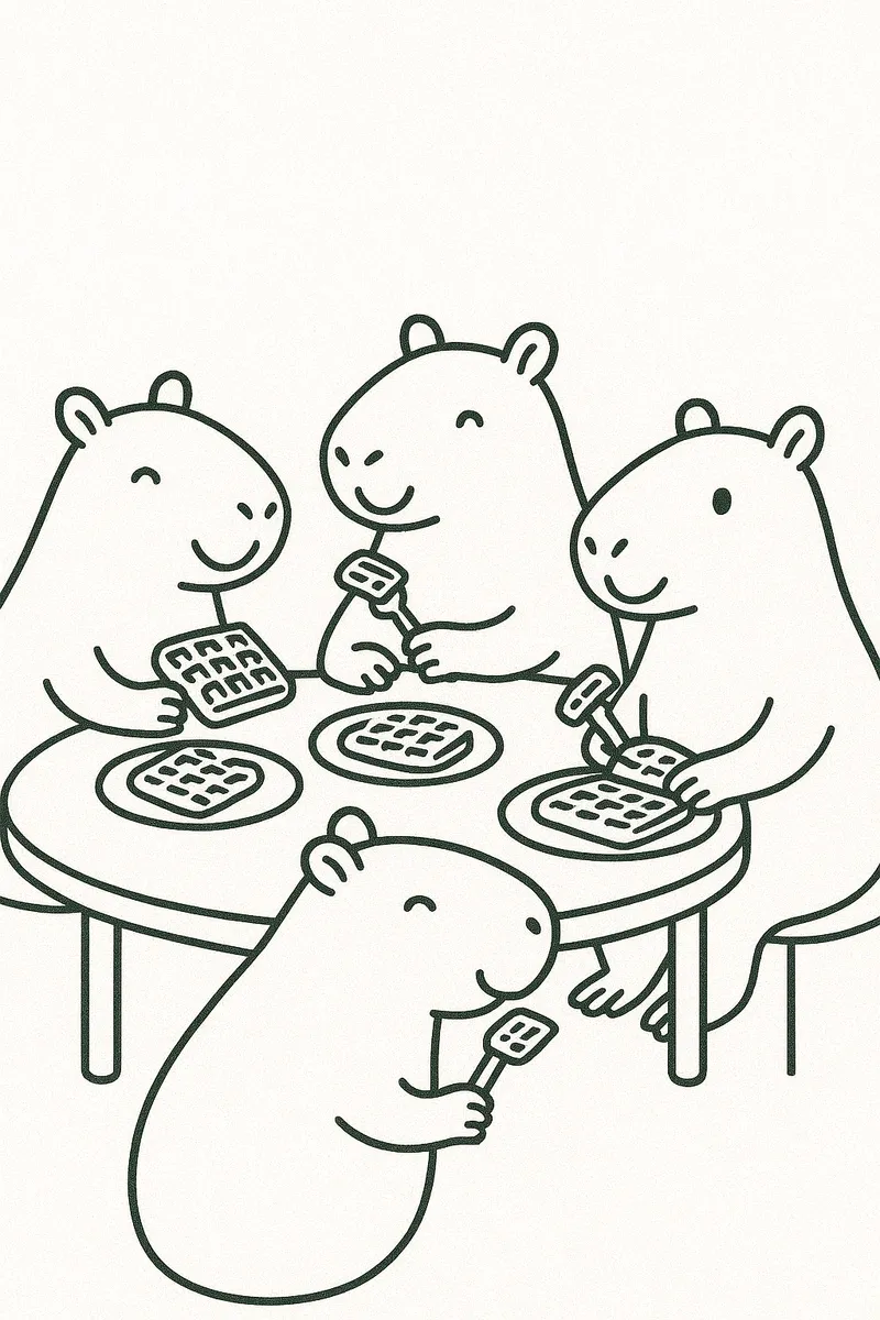 Capybaras enjoying waffles