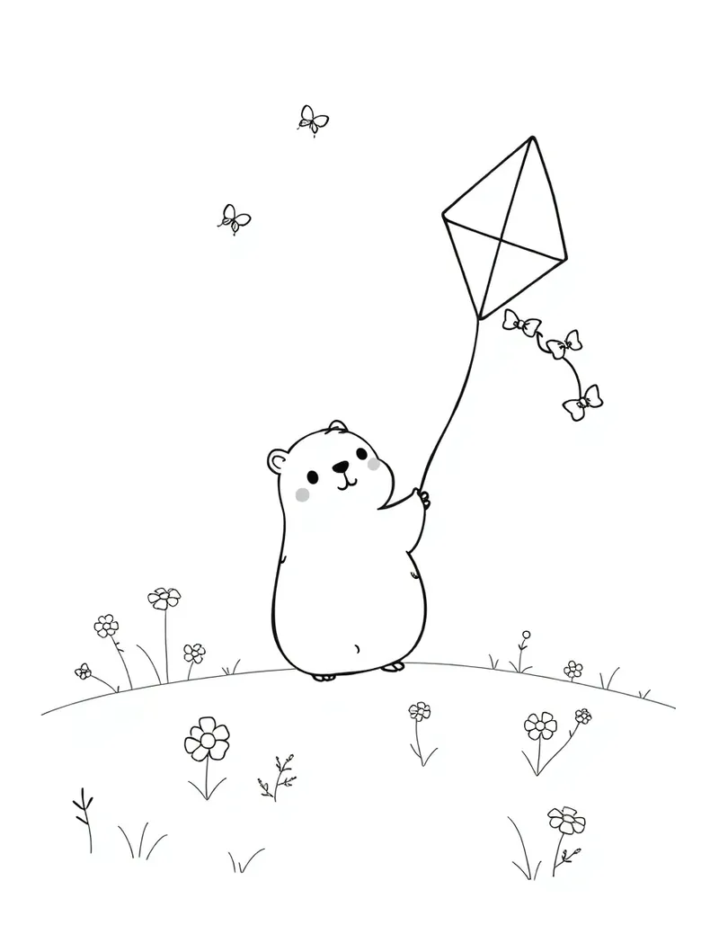 Capybara Flying a Kite