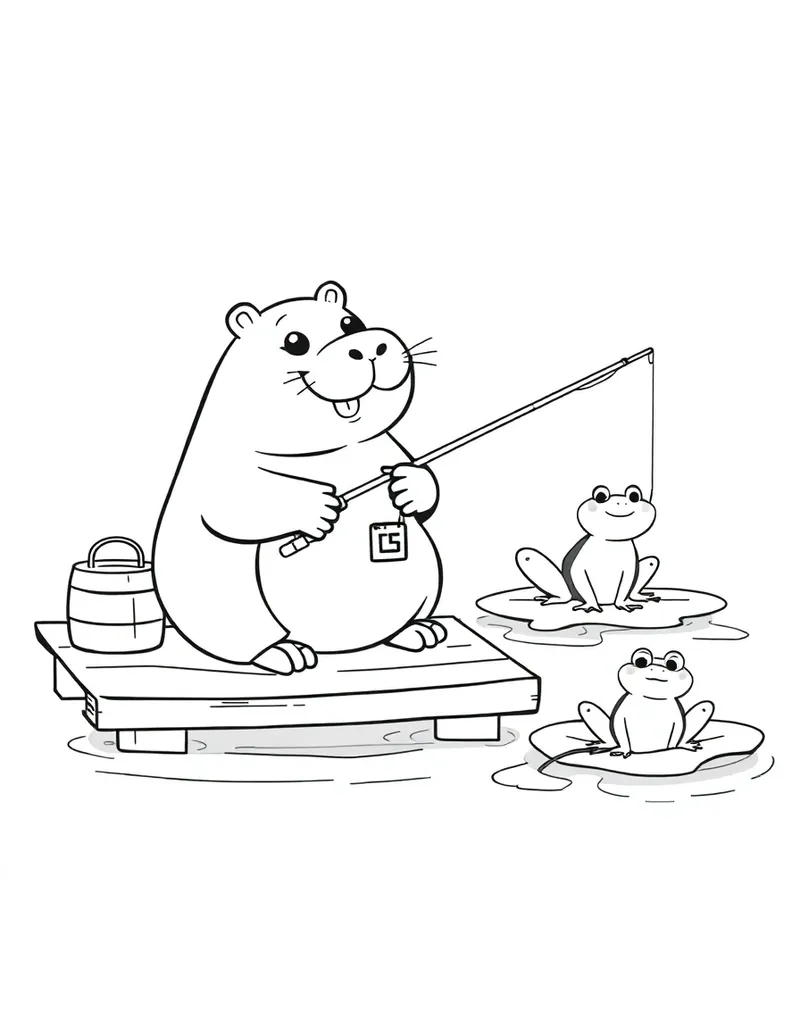Capybara Fishing at the Pond