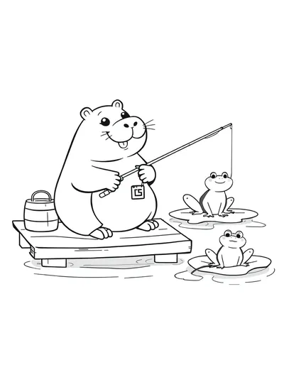 Capybara Fishing at the Pond