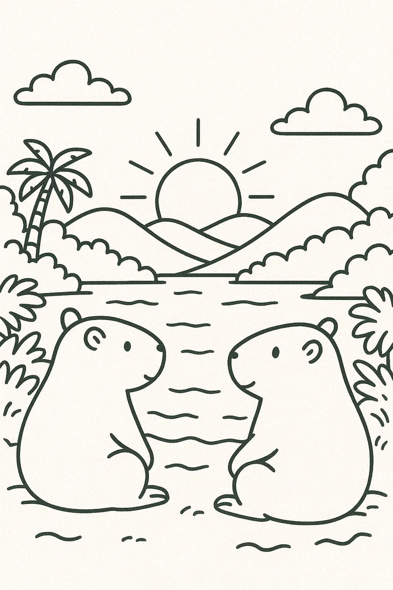 Capybaras watching a sunset together